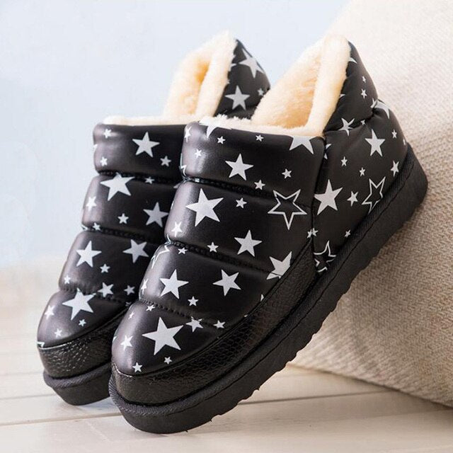 Stars Printed Flat Sole Plush Winter Snow Boots