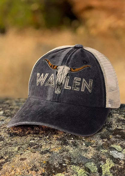 Western Style Steer Skull Print Adjustable Hat