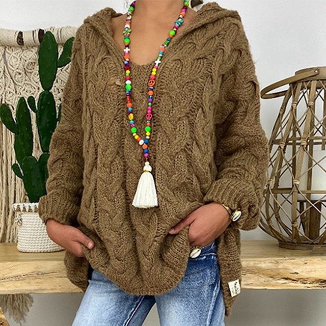 Women Clothing Autumn Knitted Design Hooded Sweaters