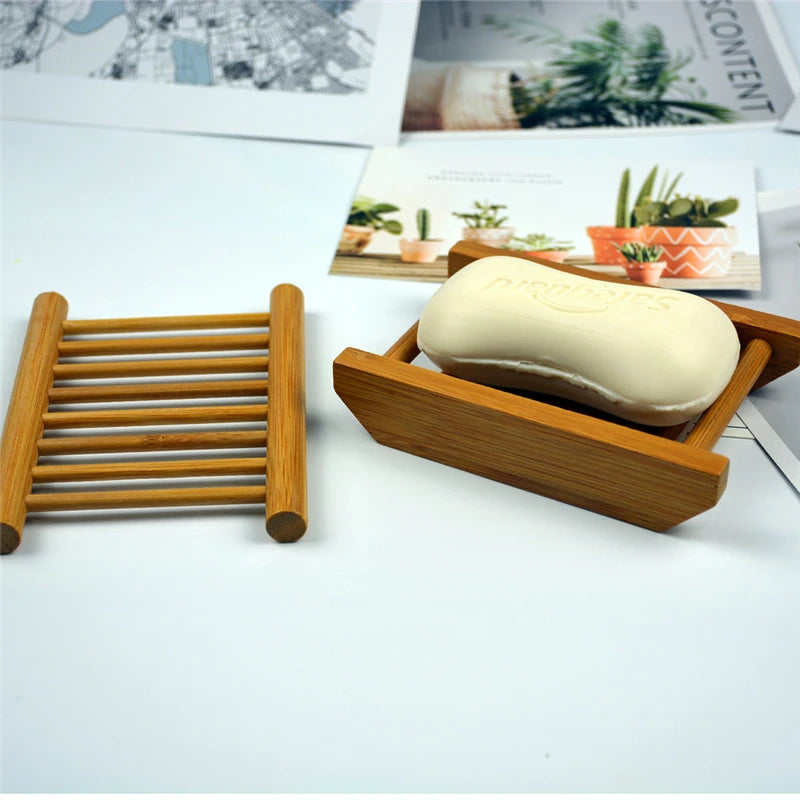 Natural Bamboo Wooden Bathroom Soap Dishes Tray Holder