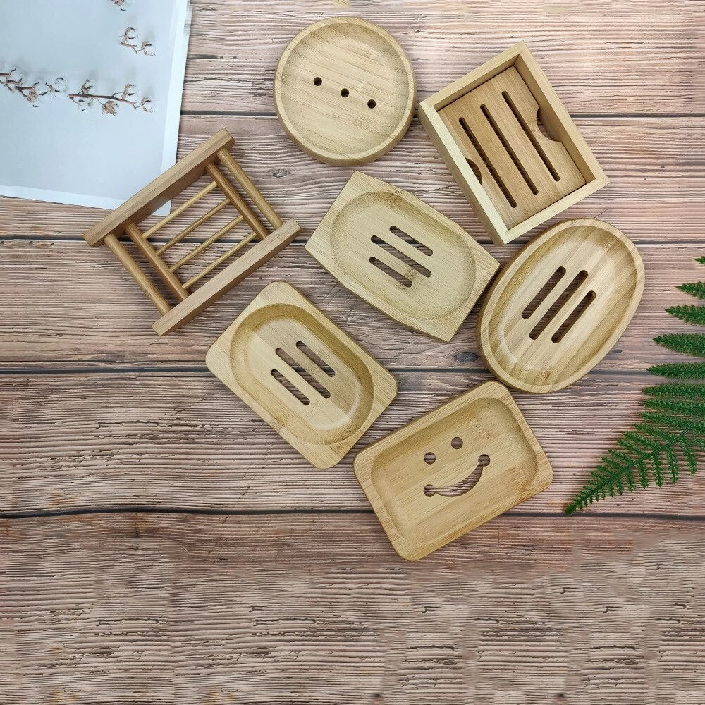 Natural Bamboo Wooden Bathroom Soap Dishes Tray Holder