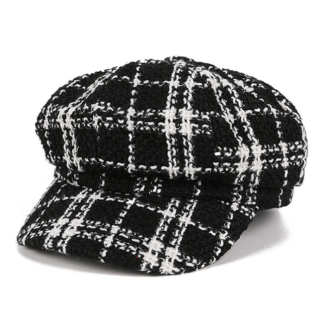 Casual Plaid British Style Womens Winter Hat
