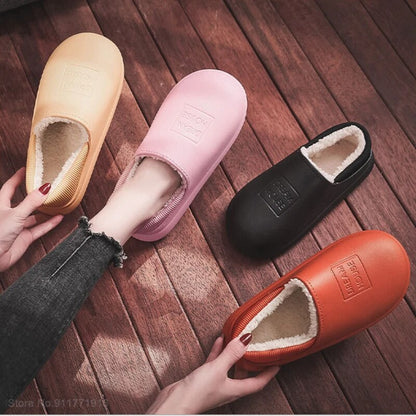 Women’s Winter Waterproof Slippers | Warm Plush Cotton Home Shoes, Non-Slip Indoor Flats for Bedroom