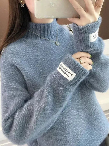 2025 Autumn Fashion Turtleneck Sweater – Women's Loose Knit Pullover, Solid Color Casual Korean Style All-Match Top