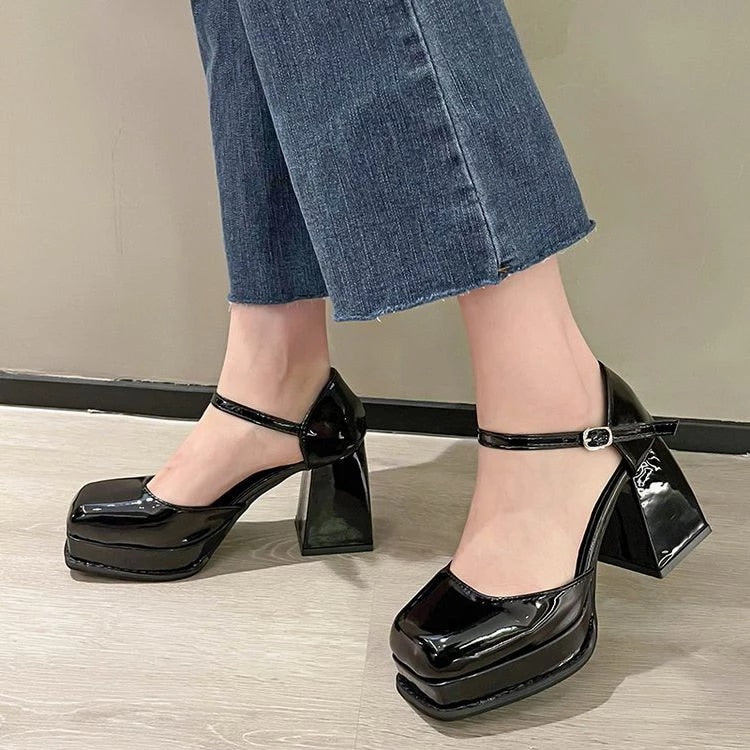 Mary Jane Heels Attractive Elegant Women Strap Buckle Shoes